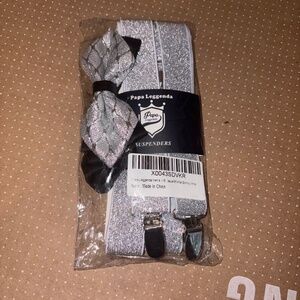 Silver Color Mens & Women Wedding Accessories suspenders and Adjustable Bow Tie